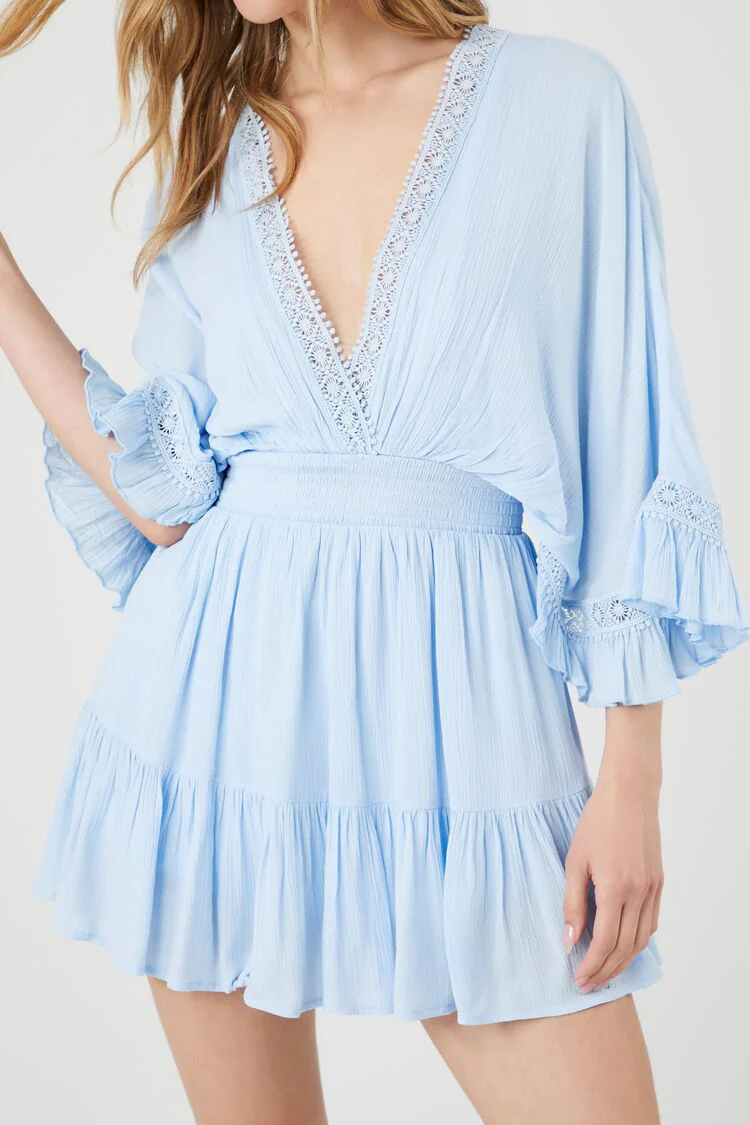 Crepe Butterfly-Sleeve Mini Dress - Image 5