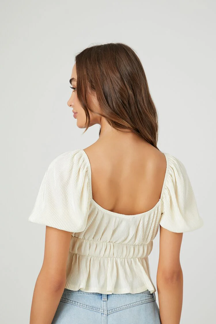 Peasant-Sleeve Flounce Crop Top - Image 3
