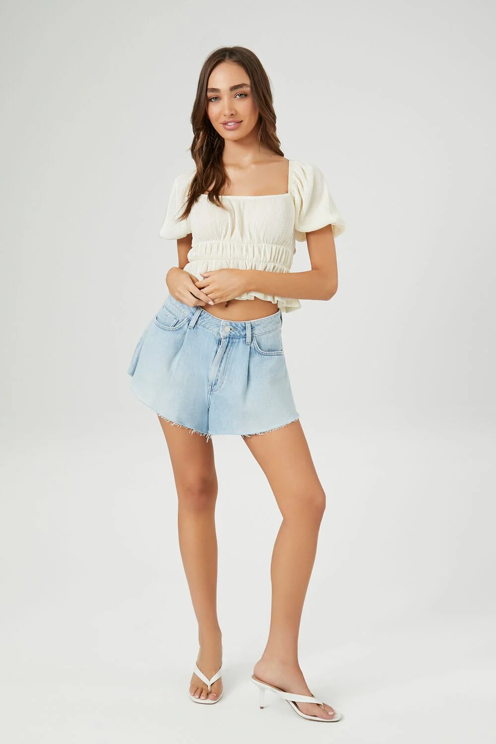 Peasant-Sleeve Flounce Crop Top - Image 4