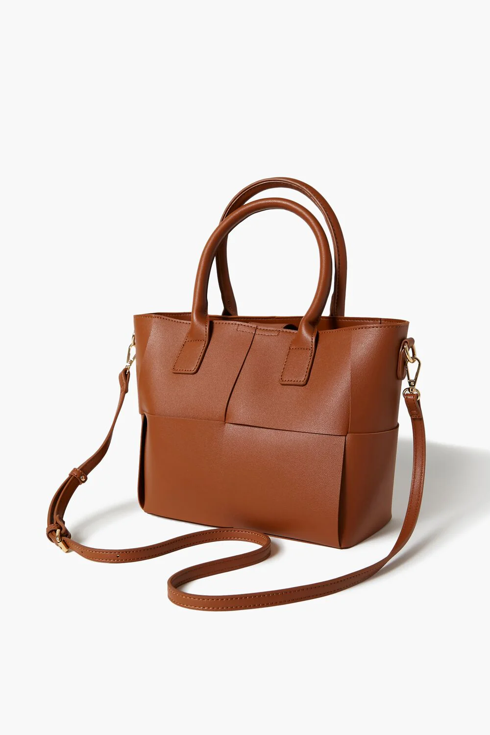 Faux Leather Basketwoven Tote Bag - Image 2