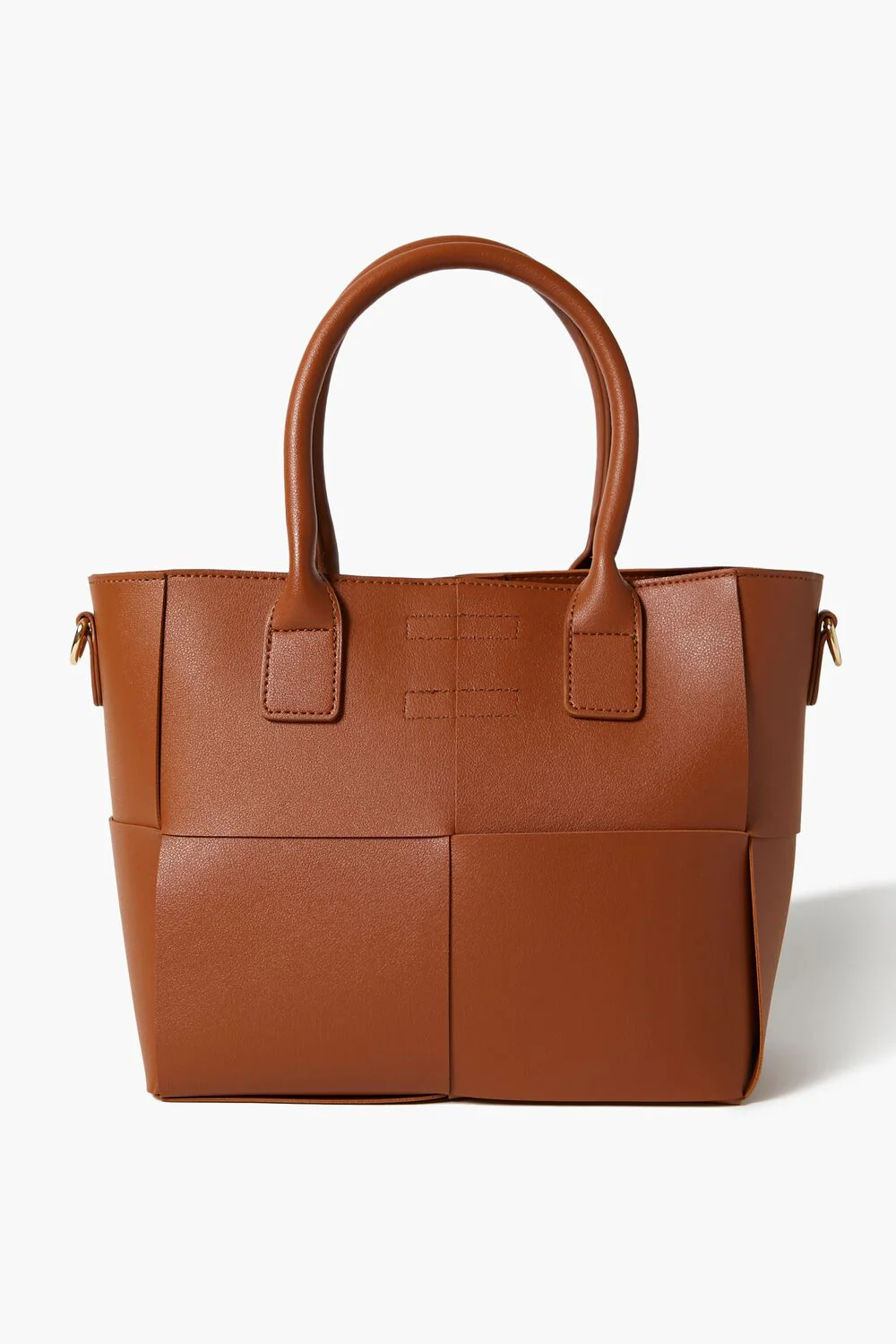 Faux Leather Basketwoven Tote Bag - Image 4