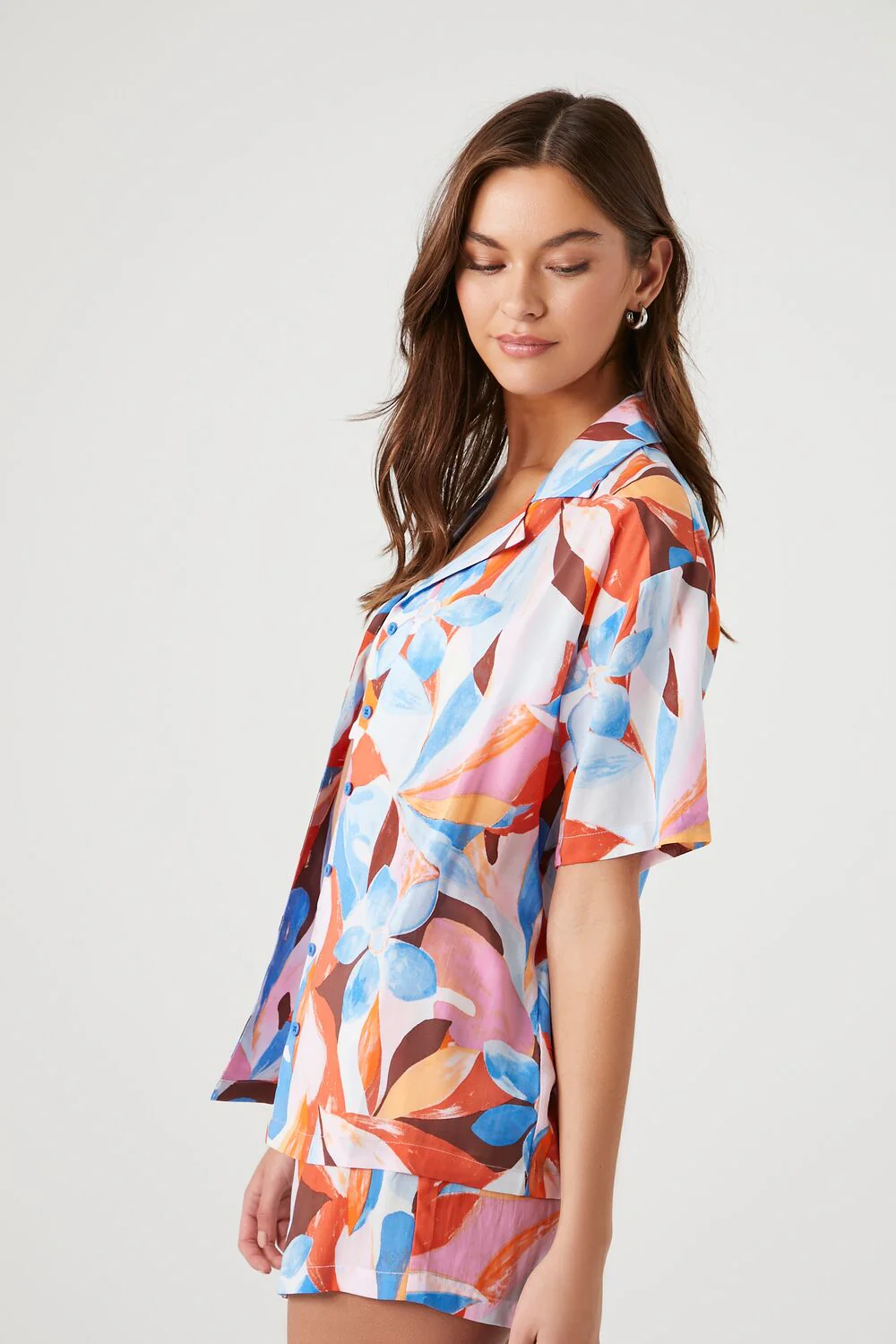 Oversized Abstract Floral Print Shirt - Image 2