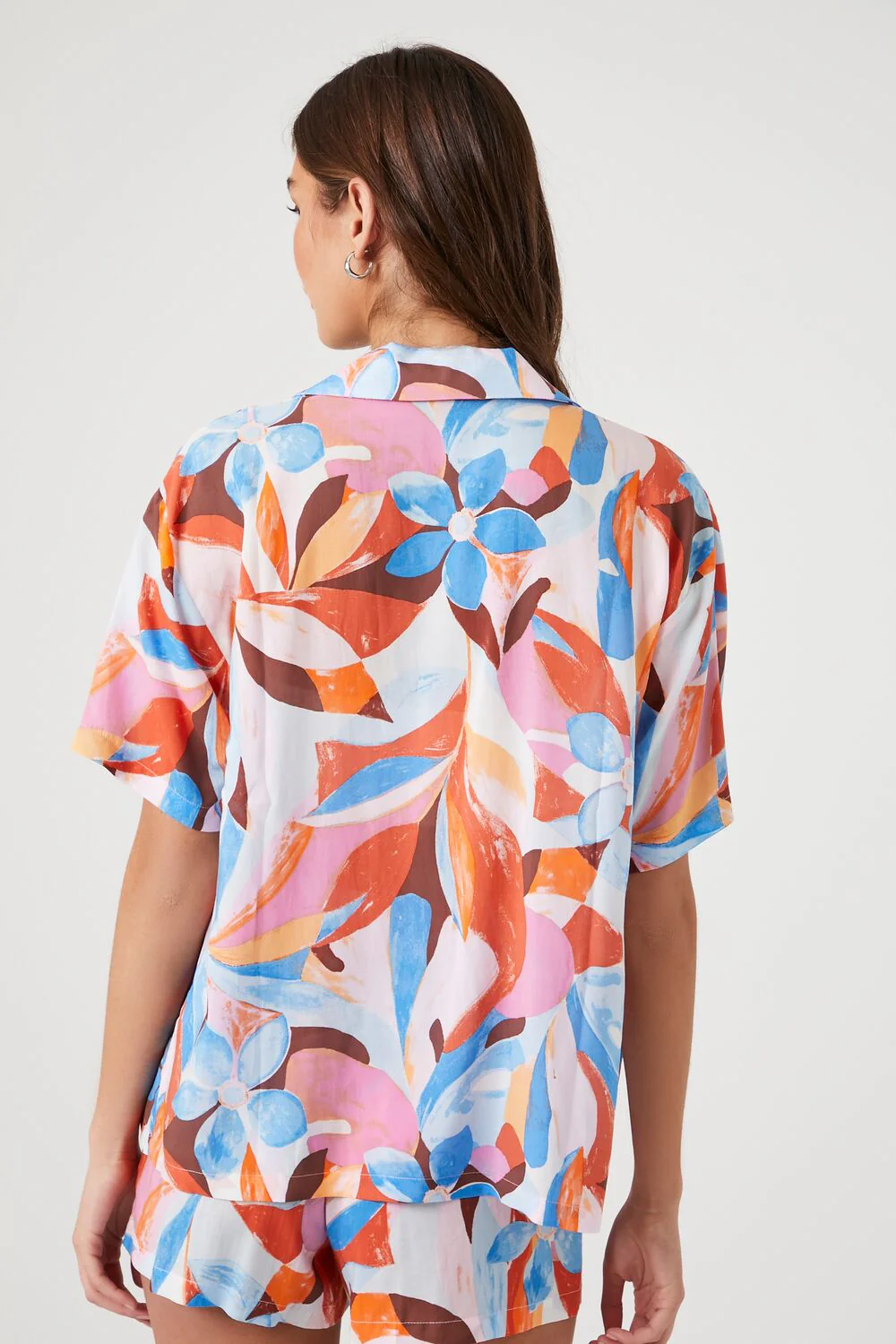 Oversized Abstract Floral Print Shirt - Image 3
