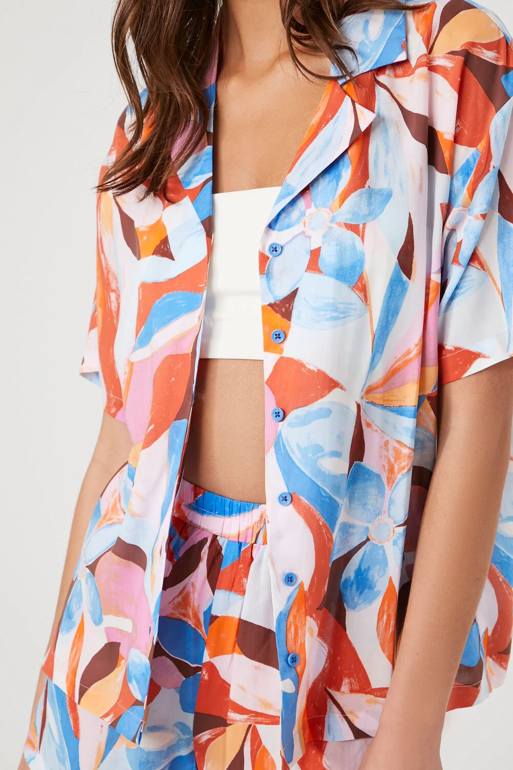 Oversized Abstract Floral Print Shirt - Image 5