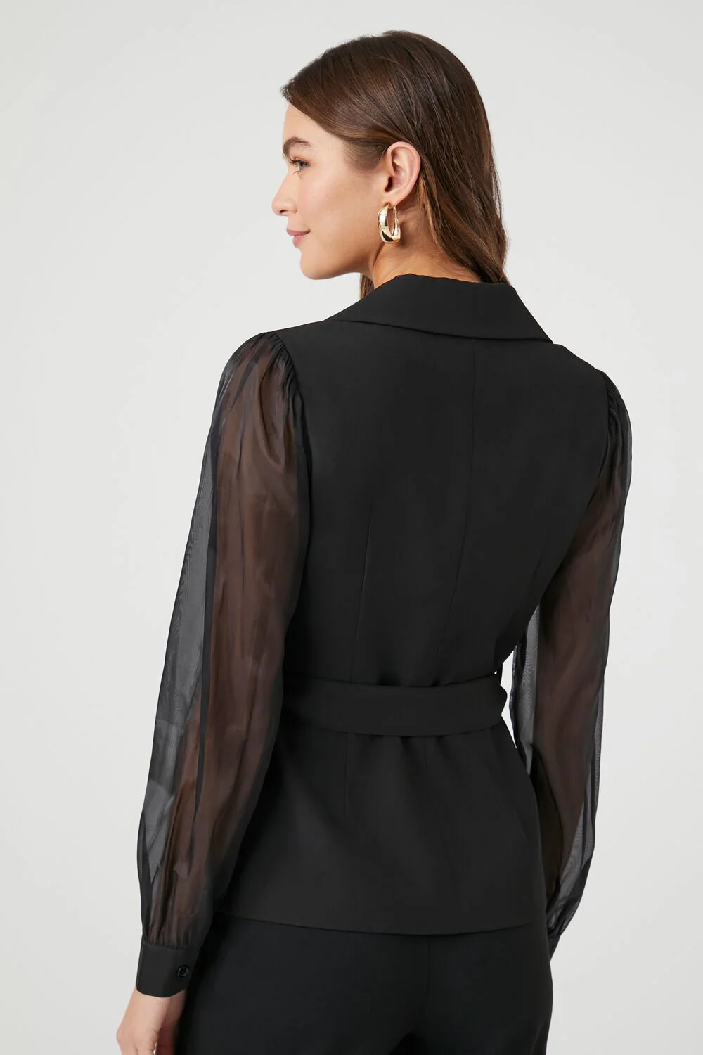 Belted Sheer Long-Sleeve Blazer - Image 3