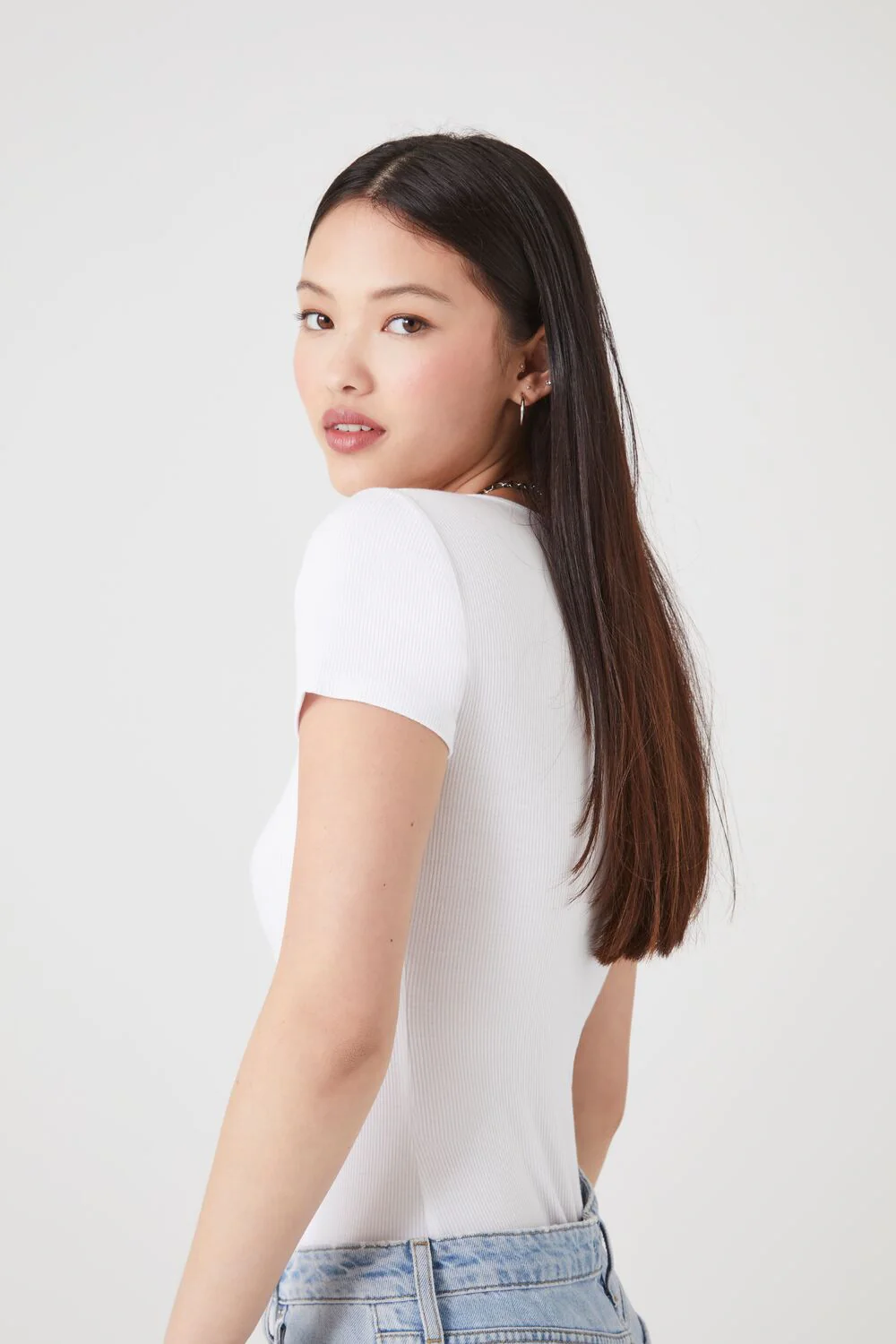 Ribbed Knit V-Neck Bodysuit - Image 2