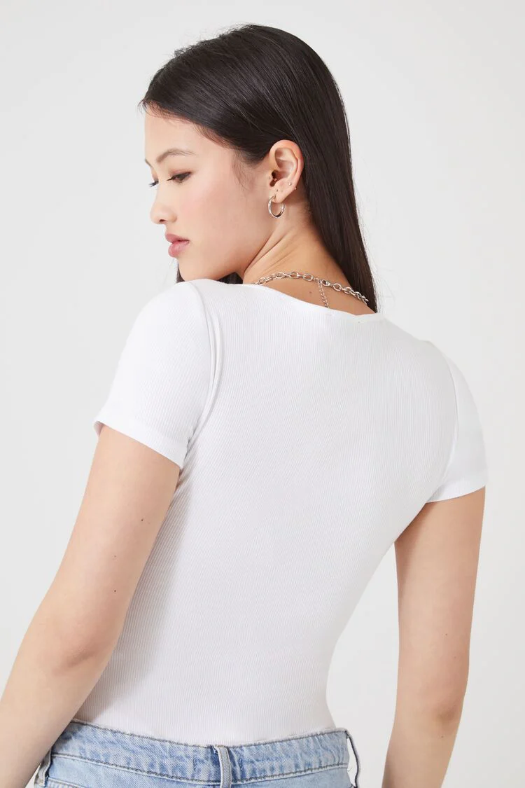 Ribbed Knit V-Neck Bodysuit - Image 3
