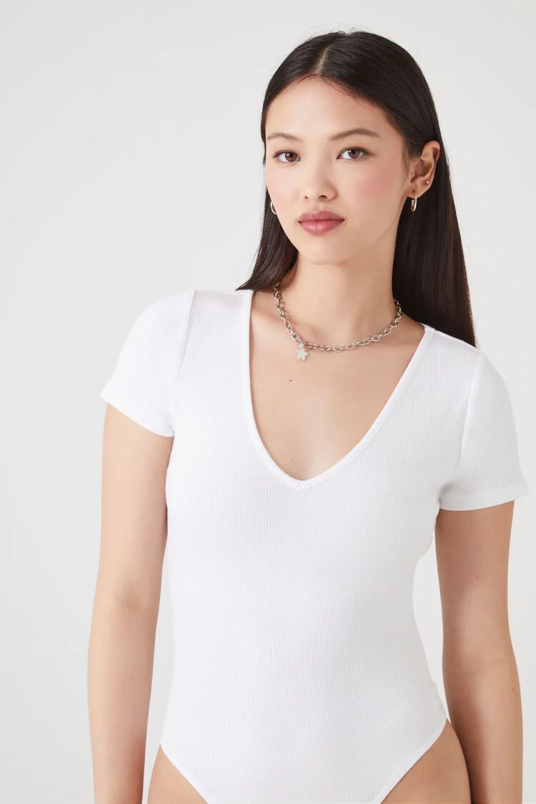 Ribbed Knit V-Neck Bodysuit - Image 5