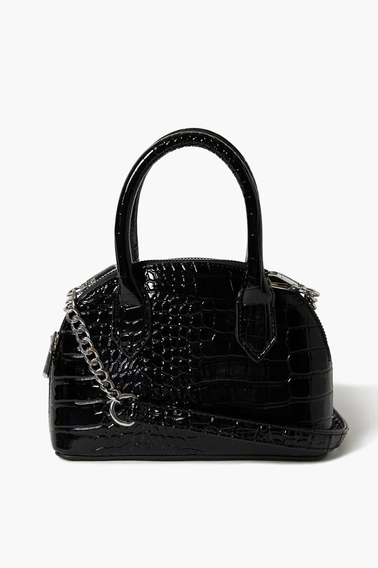Faux Croc Crossbody Satchel Bag - Image 4