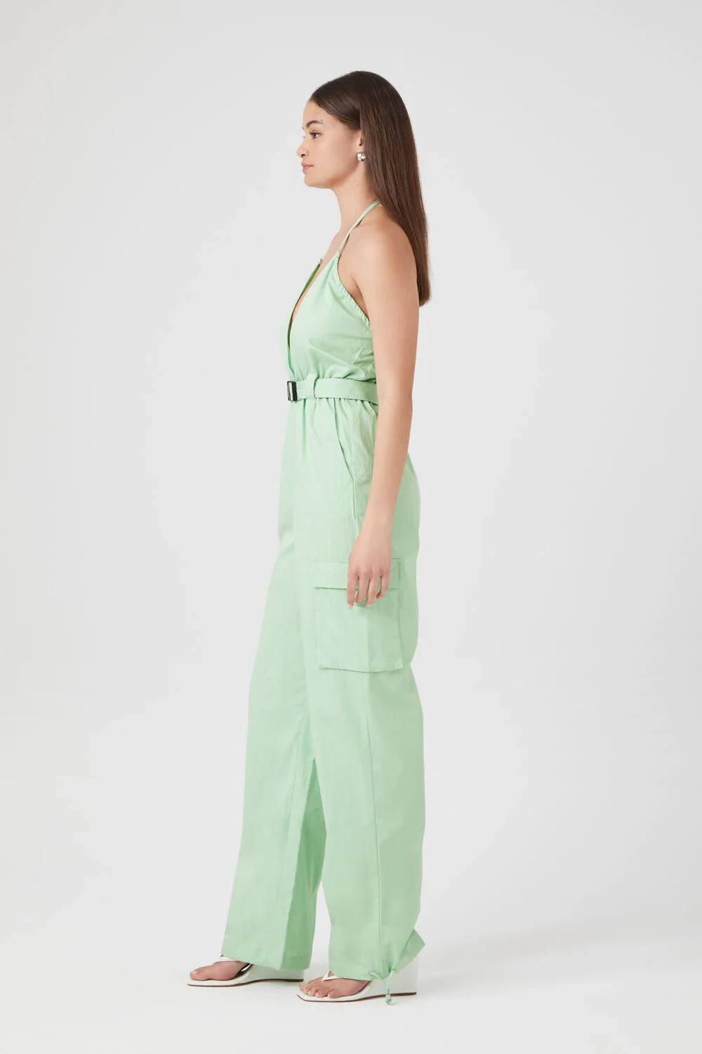 Belted Twill Halter Jumpsuit - Image 2