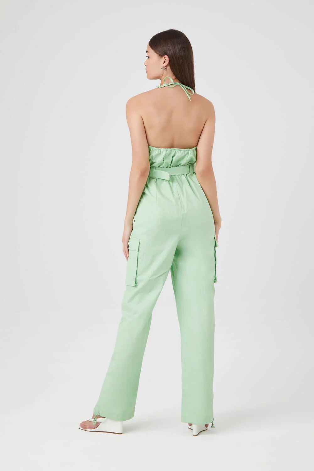 Belted Twill Halter Jumpsuit - Image 3