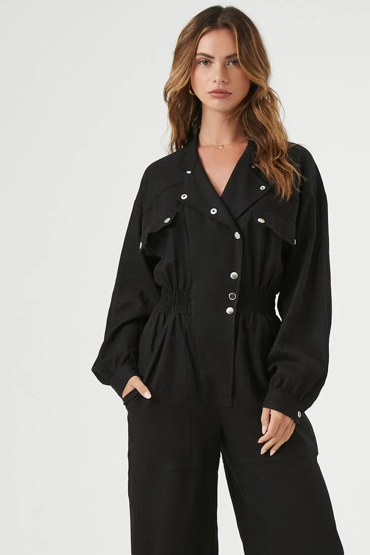 Linen-Blend Notched Jumpsuit - Image 4