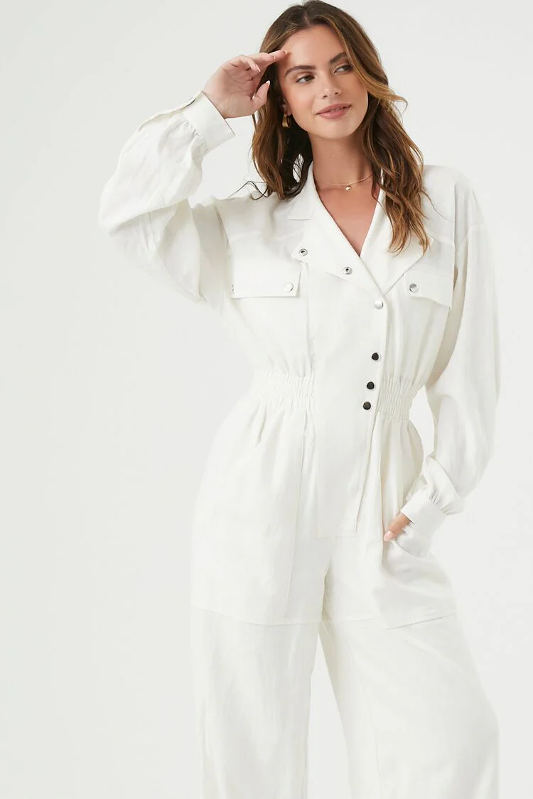Linen-Blend Notched Jumpsuit - Image 9