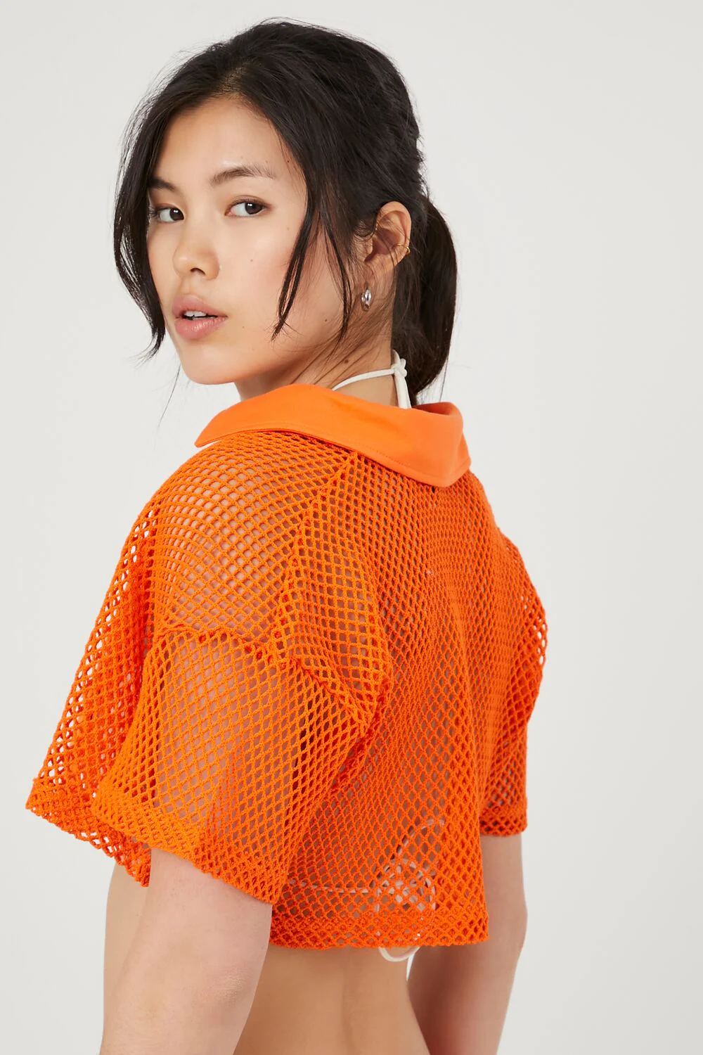 Sheer Netted Mesh Cropped Shirt - Image 2