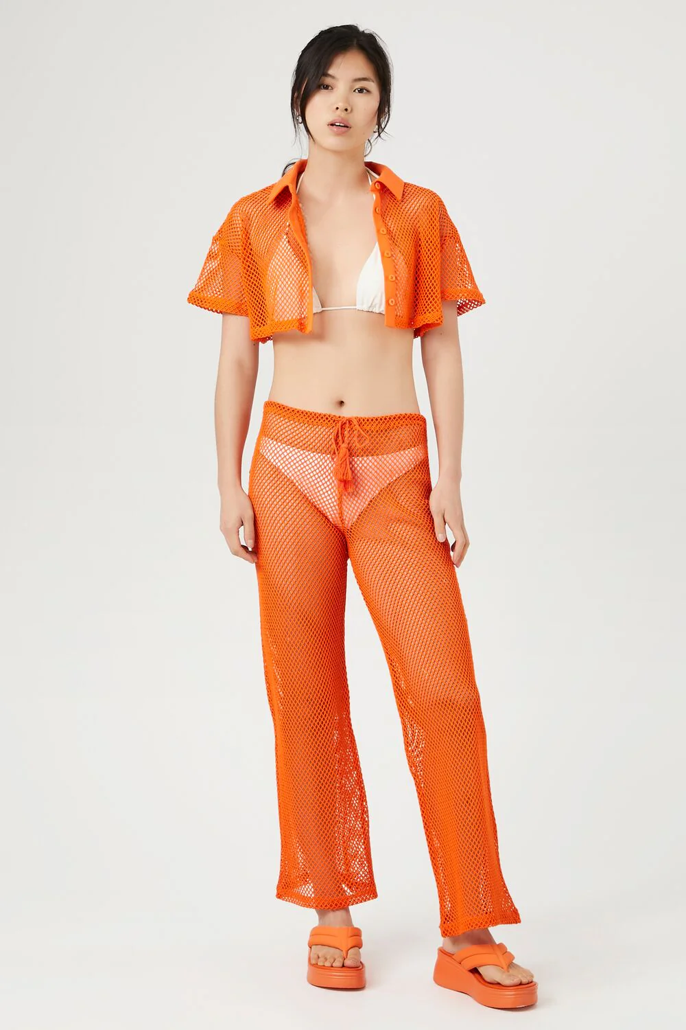 Sheer Netted Mesh Cropped Shirt - Image 4