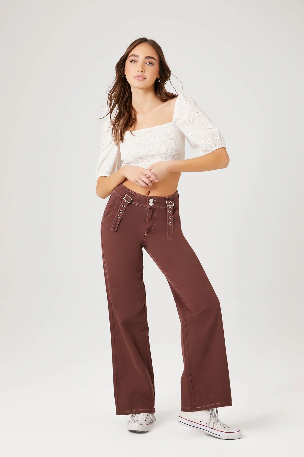 Smocked Floral Eyelet Crop Top - Image 4