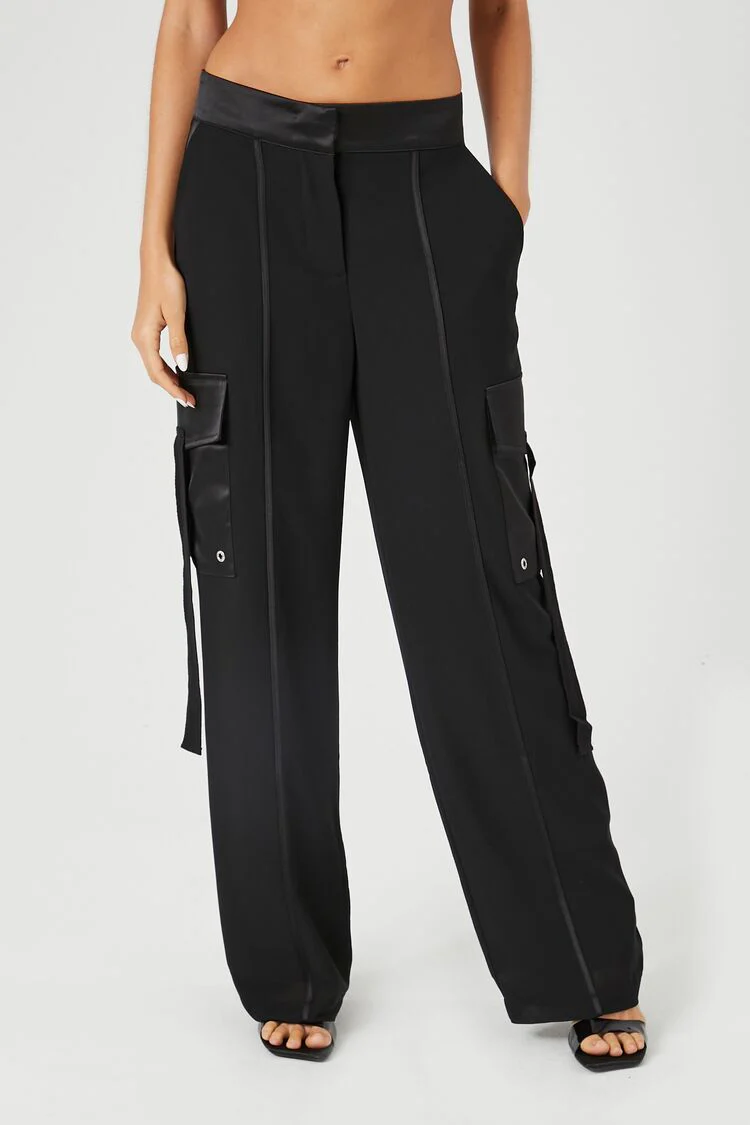 Chiffon Utility Cargo Wide-Leg Pants - Image 2