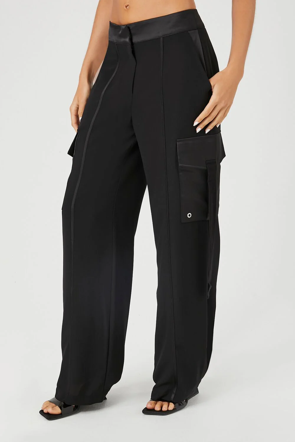 Chiffon Utility Cargo Wide-Leg Pants - Image 3