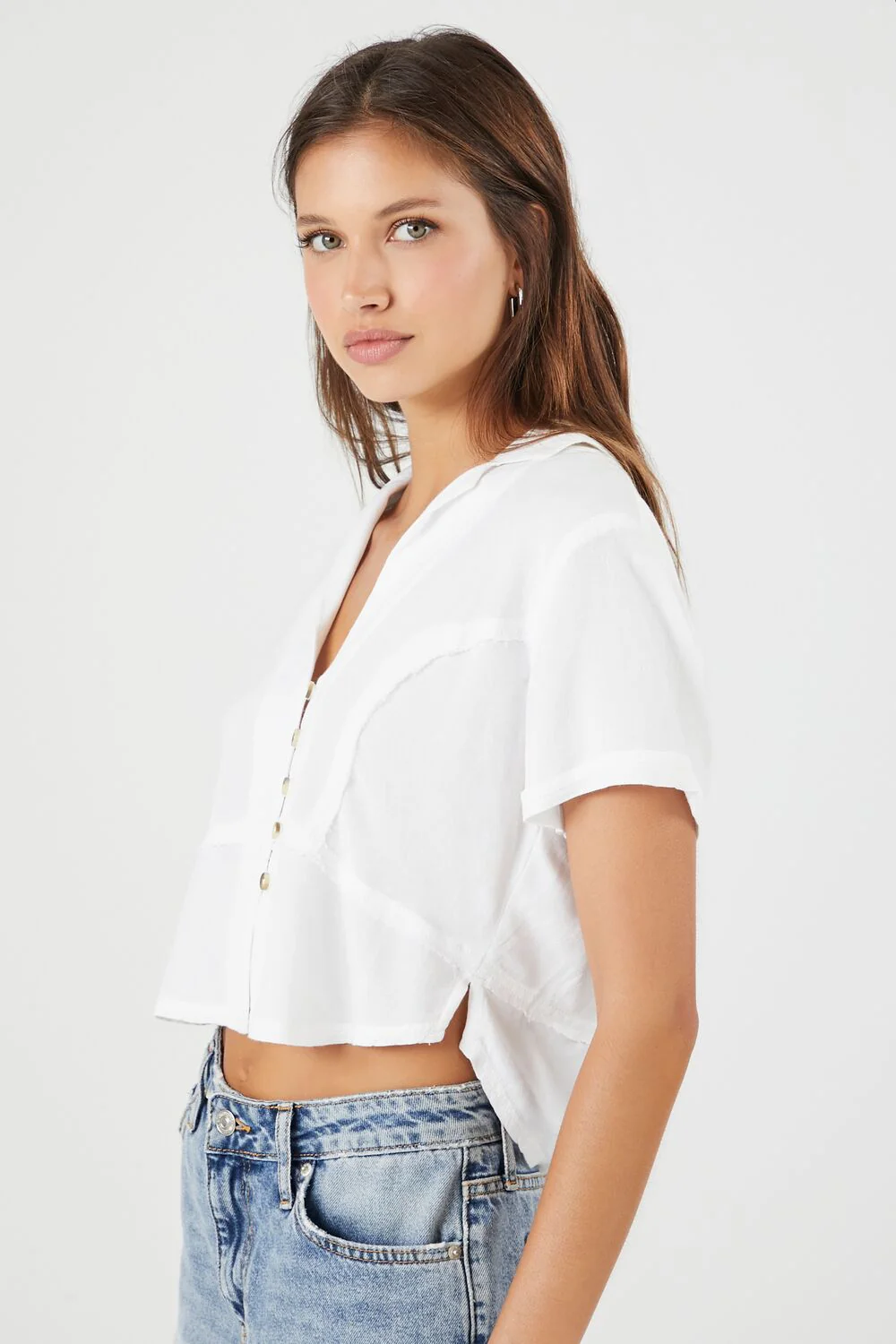 Plunging Button-Front Crop Top - Image 2