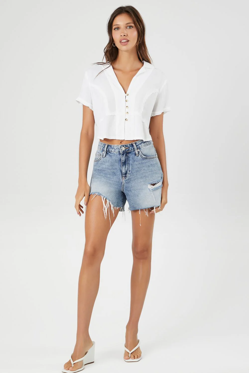 Plunging Button-Front Crop Top - Image 4
