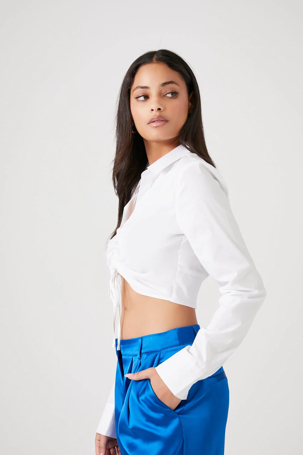 Ruched Drawstring Cropped Shirt - Image 2