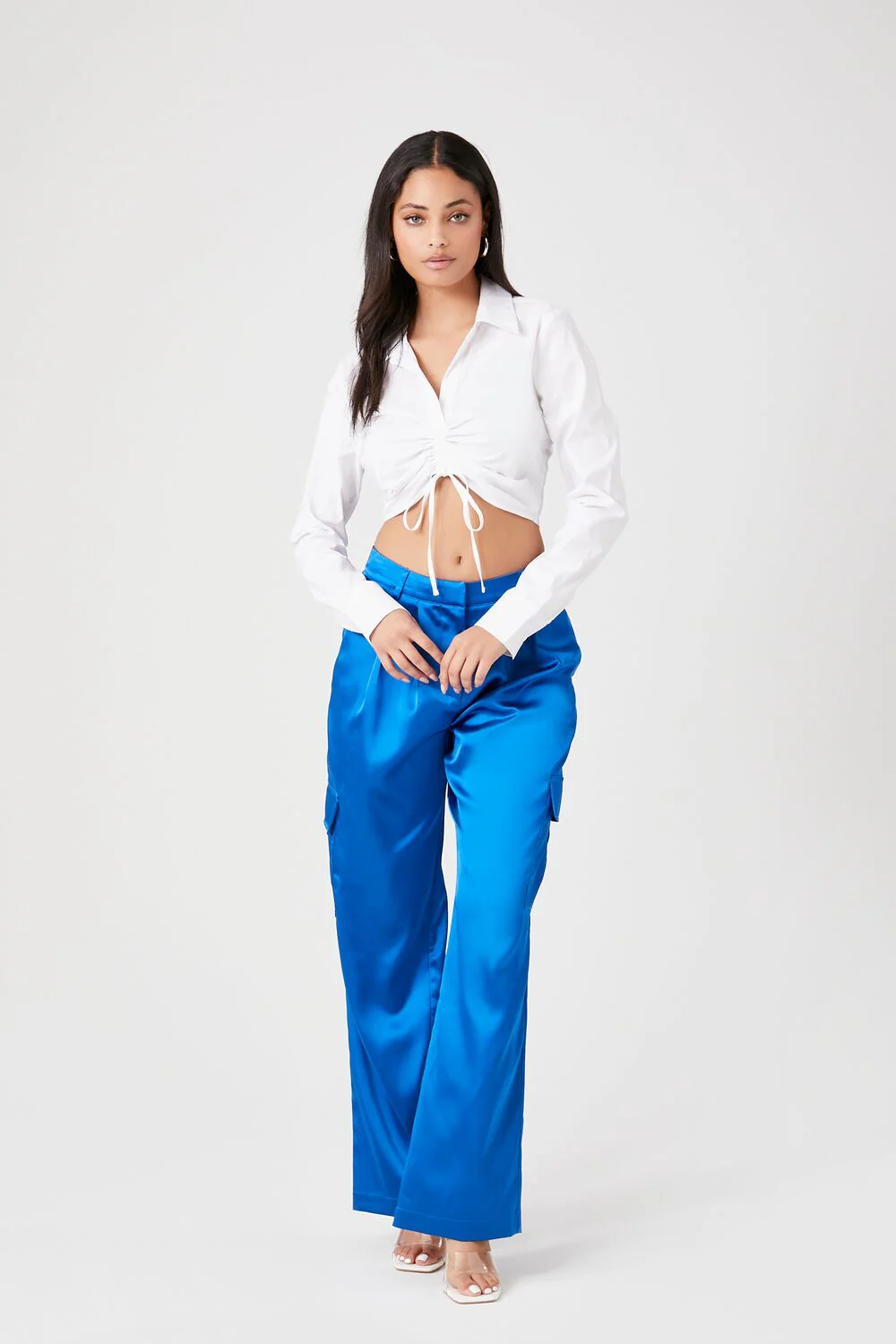Ruched Drawstring Cropped Shirt - Image 4