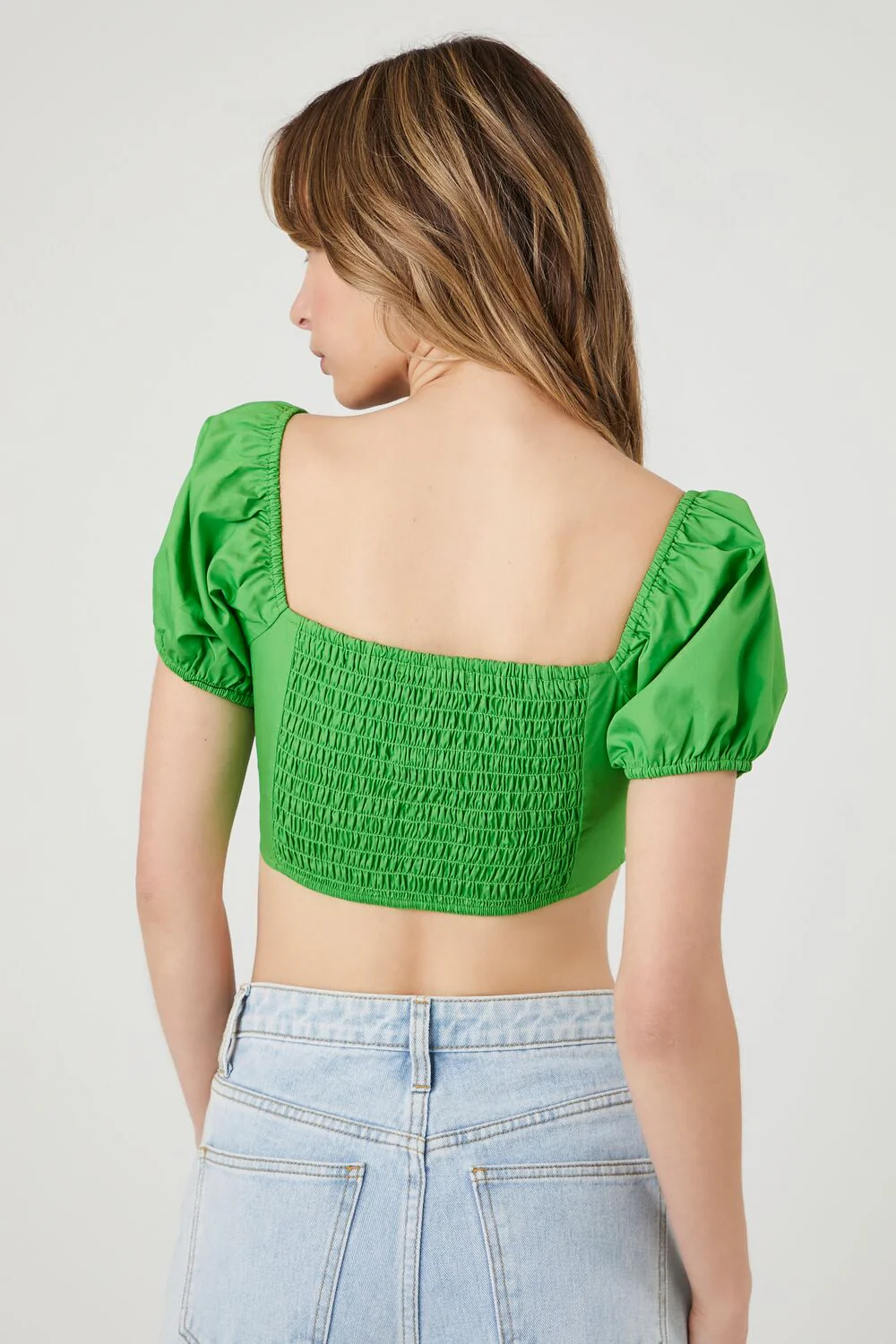 Puff-Sleeve Poplin Bustier Crop Top - Image 8