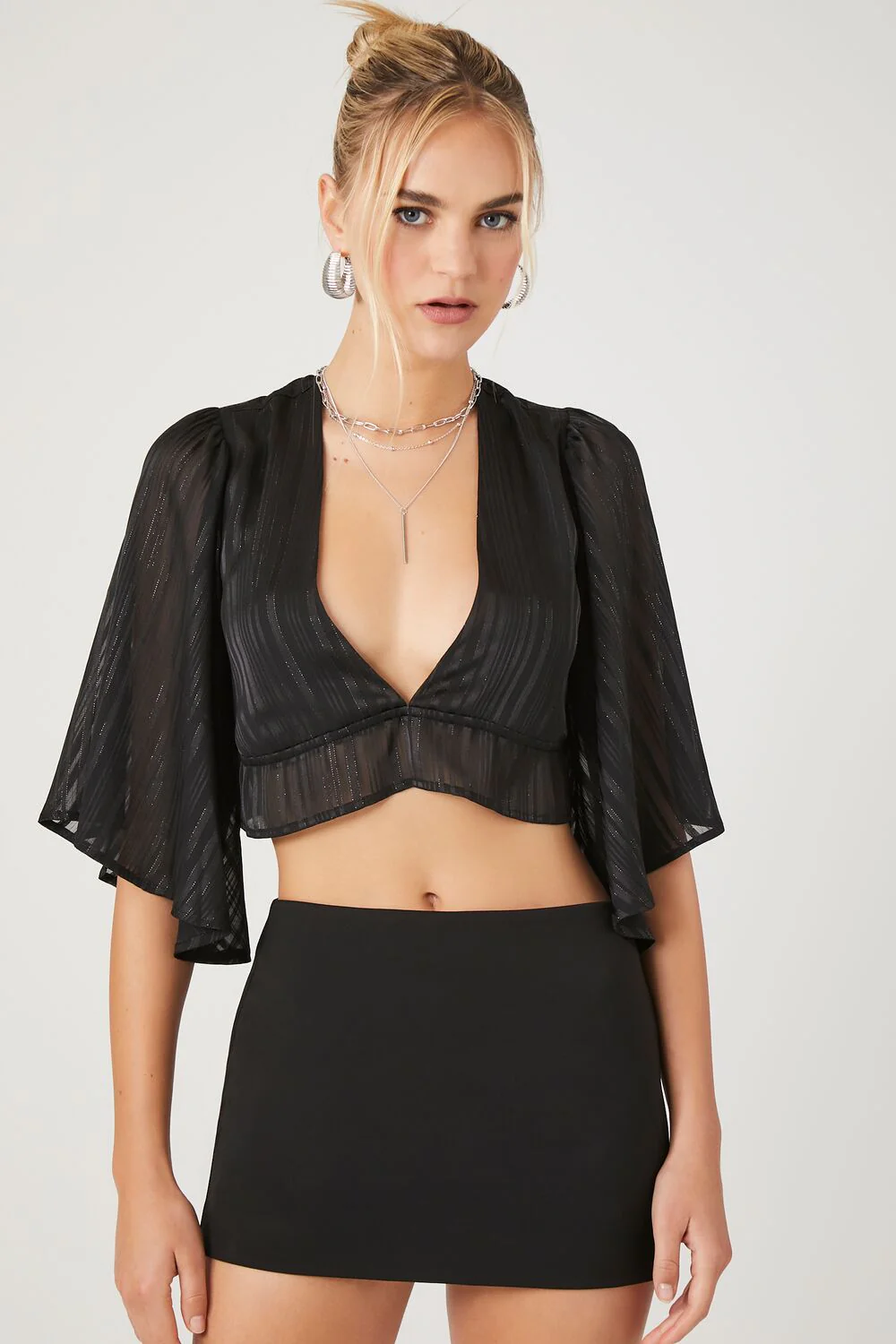 Plunging Kimono-Sleeve Crop Top - Image 2