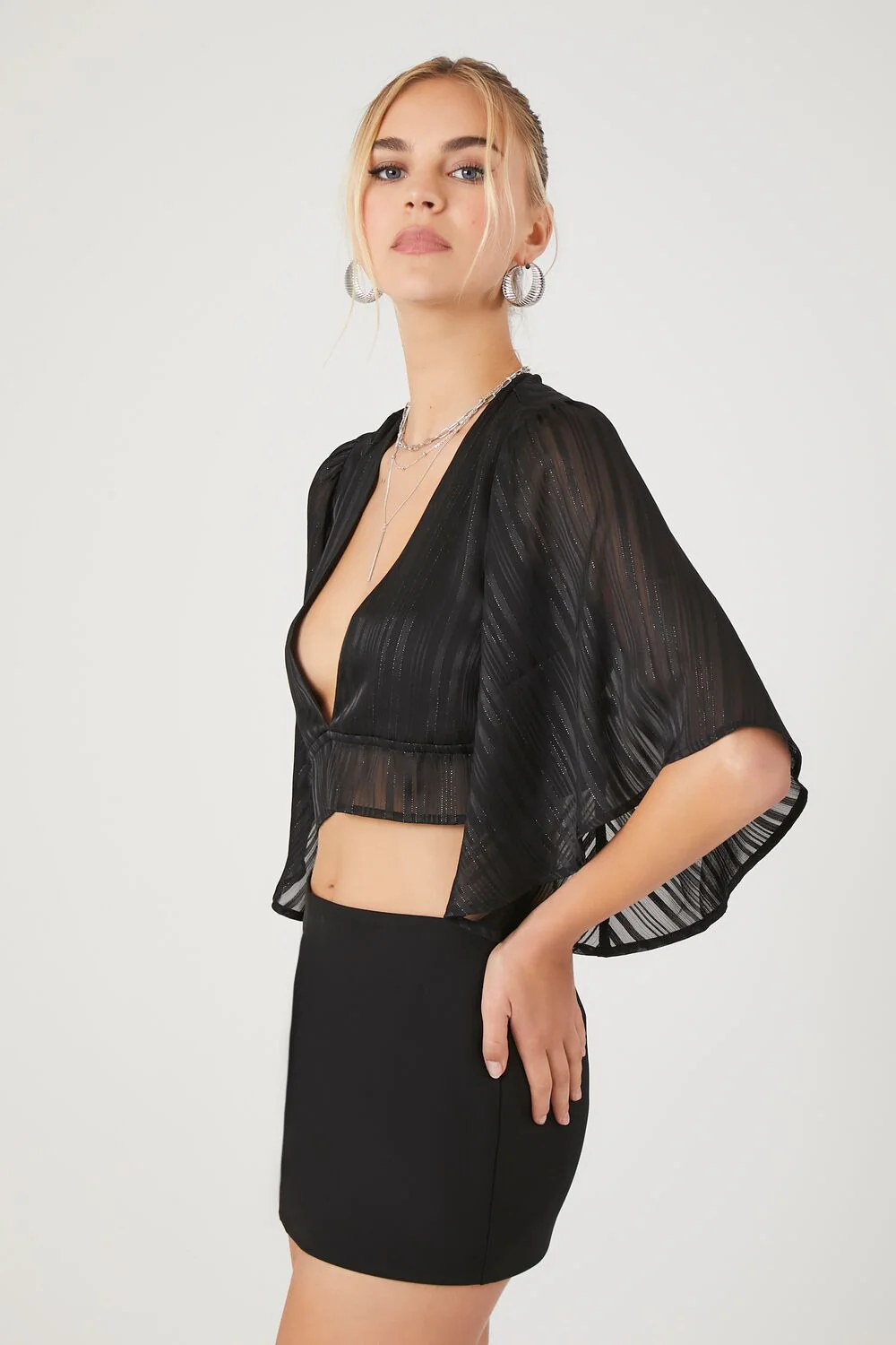 Plunging Kimono-Sleeve Crop Top - Image 3
