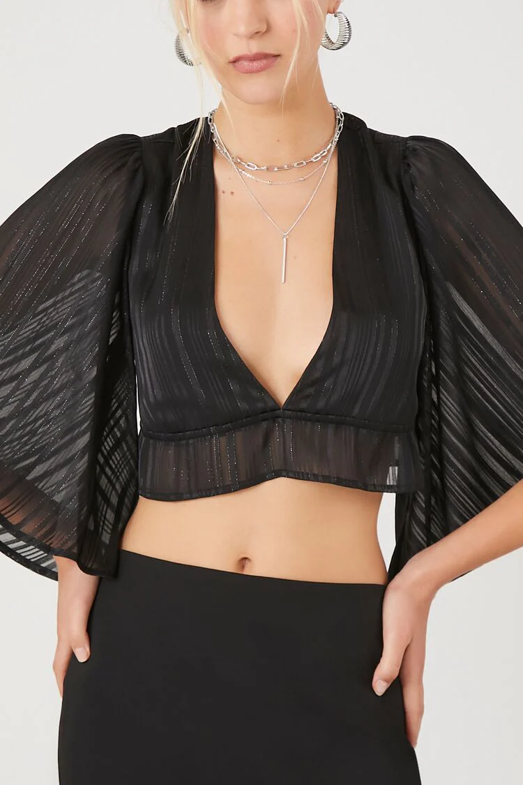 Plunging Kimono-Sleeve Crop Top - Image 6
