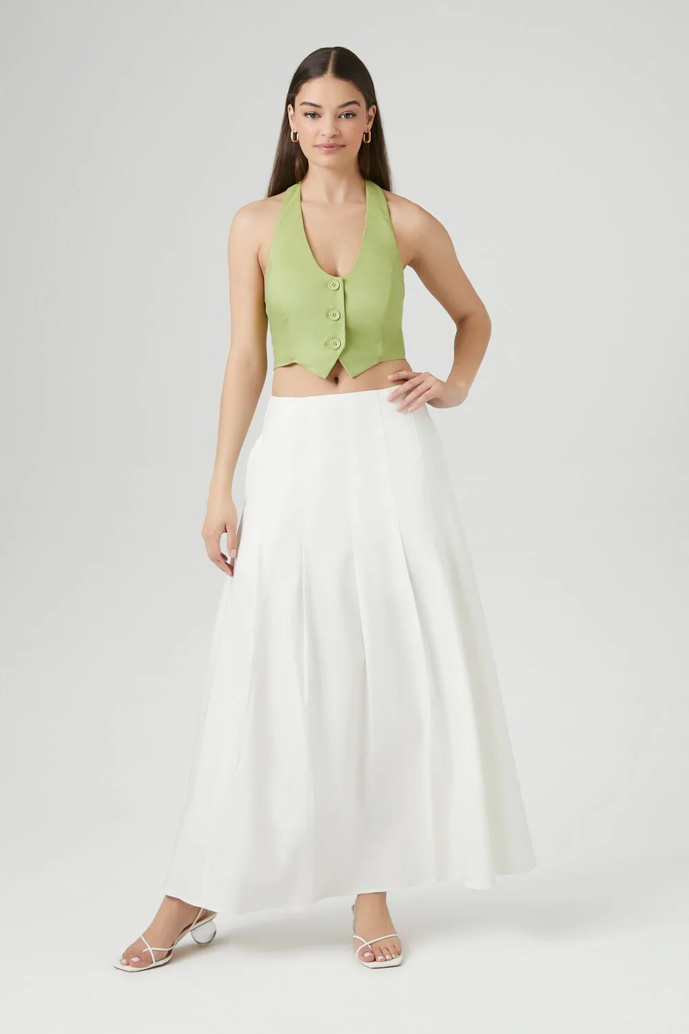 Button-Front Halter Crop Top - Image 4