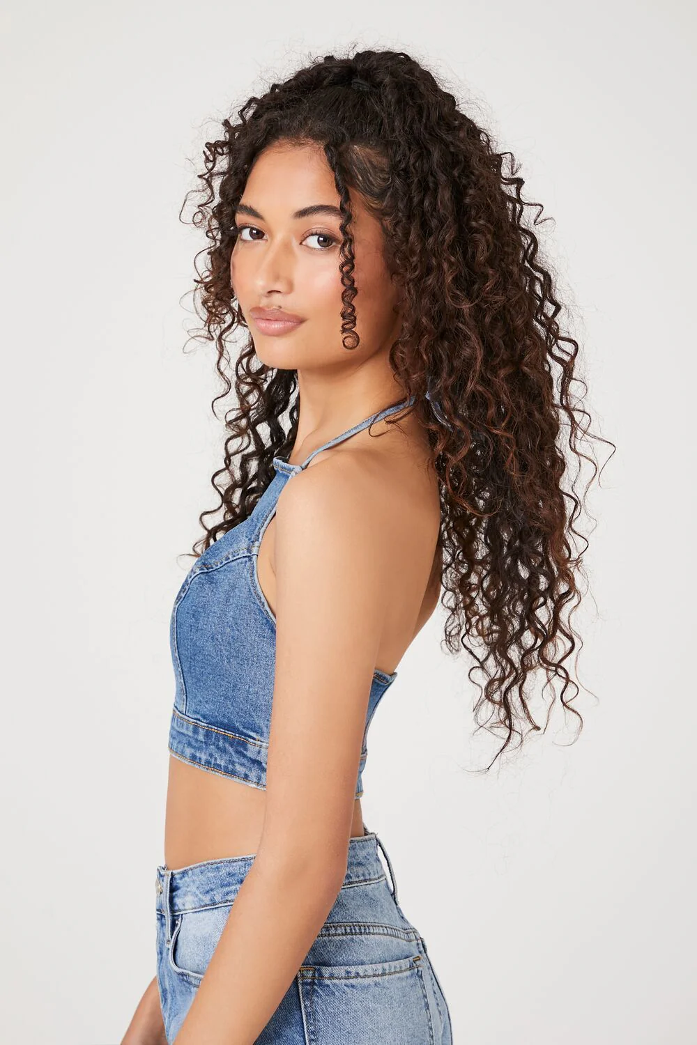 Denim Halter Crop Top - Image 2