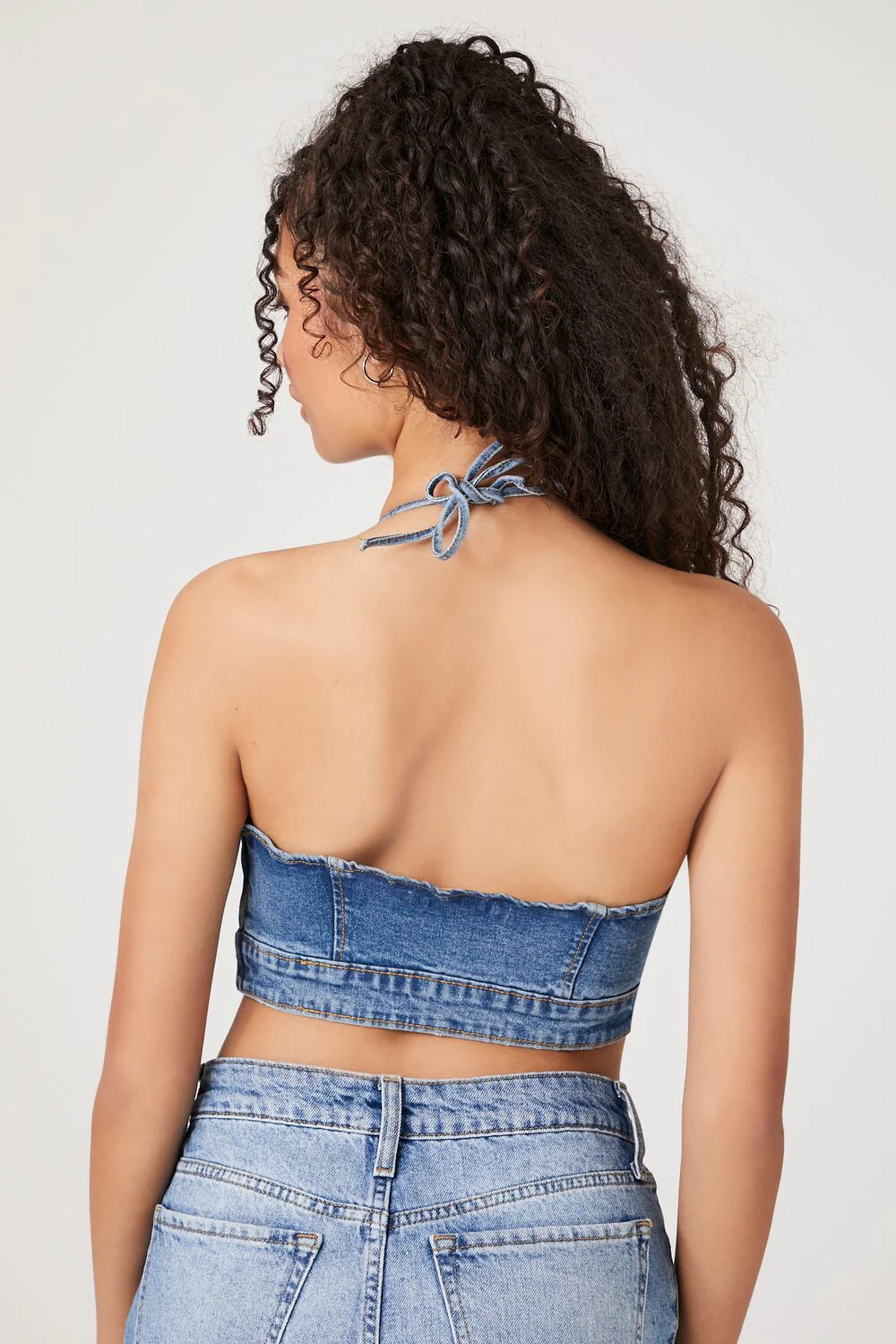 Denim Halter Crop Top - Image 3