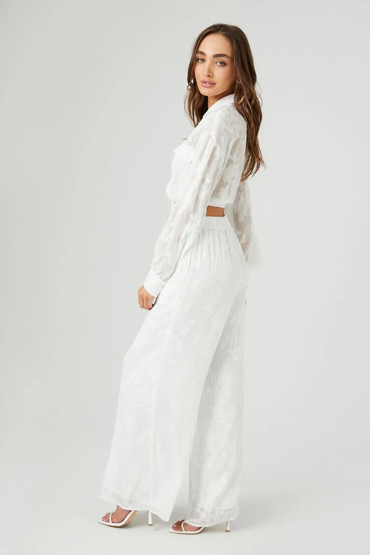 Floral Chiffon Cropped Shirt & Pants Set - Image 2