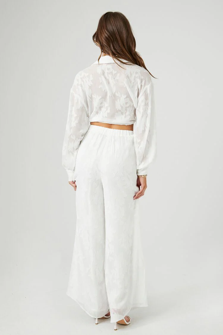 Floral Chiffon Cropped Shirt & Pants Set - Image 3