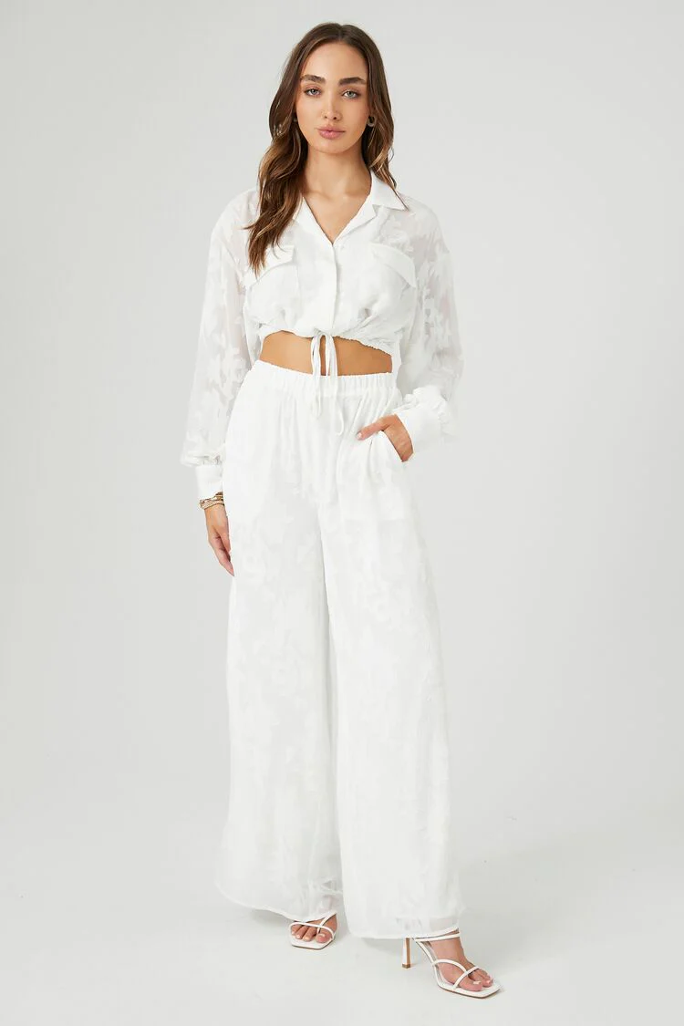Floral Chiffon Cropped Shirt & Pants Set - Image 4