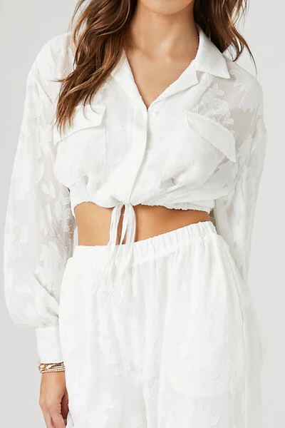 Floral Chiffon Cropped Shirt & Pants Set - Image 5