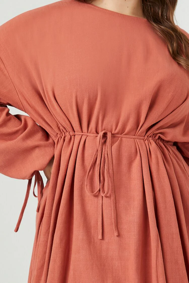 Plus Size Drawstring Peasant-Sleeve Mini Dress - Image 10