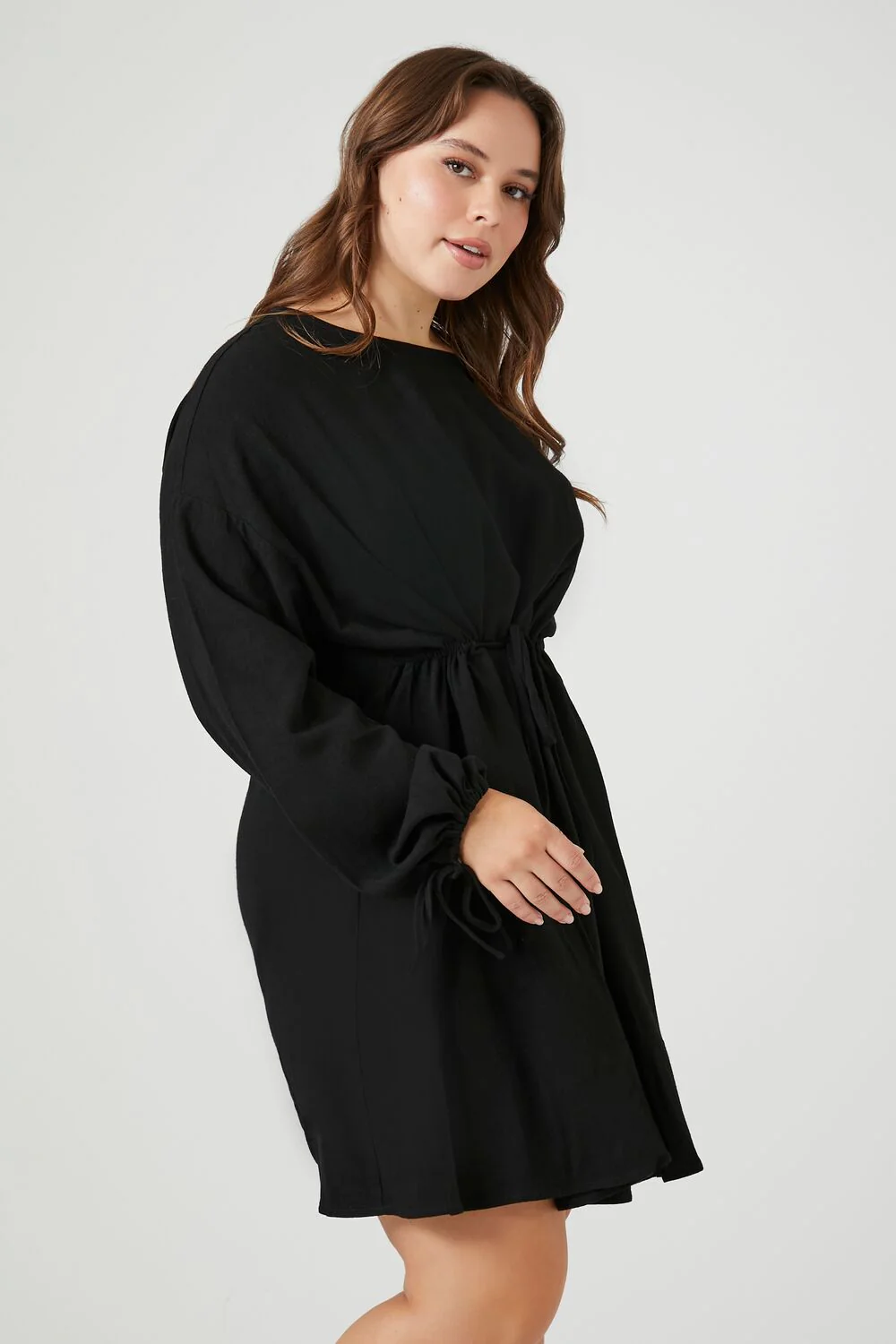 Plus Size Drawstring Peasant-Sleeve Mini Dress - Image 2