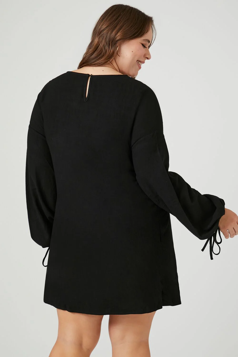 Plus Size Drawstring Peasant-Sleeve Mini Dress - Image 3