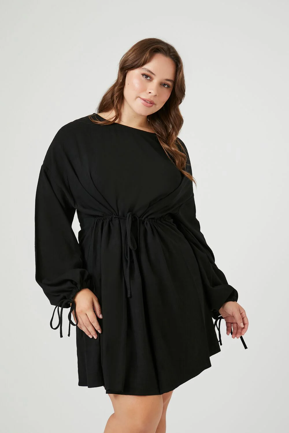 Plus Size Drawstring Peasant-Sleeve Mini Dress - Image 4
