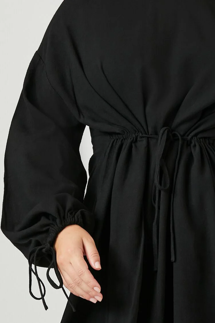 Plus Size Drawstring Peasant-Sleeve Mini Dress - Image 5