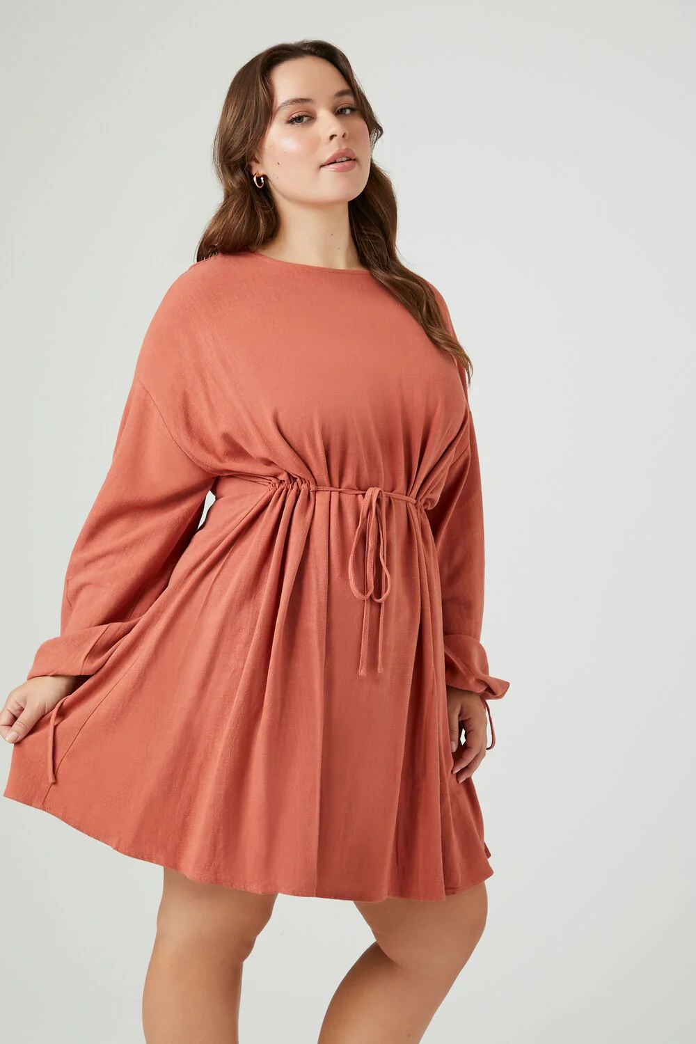 Plus Size Drawstring Peasant-Sleeve Mini Dress - Image 7