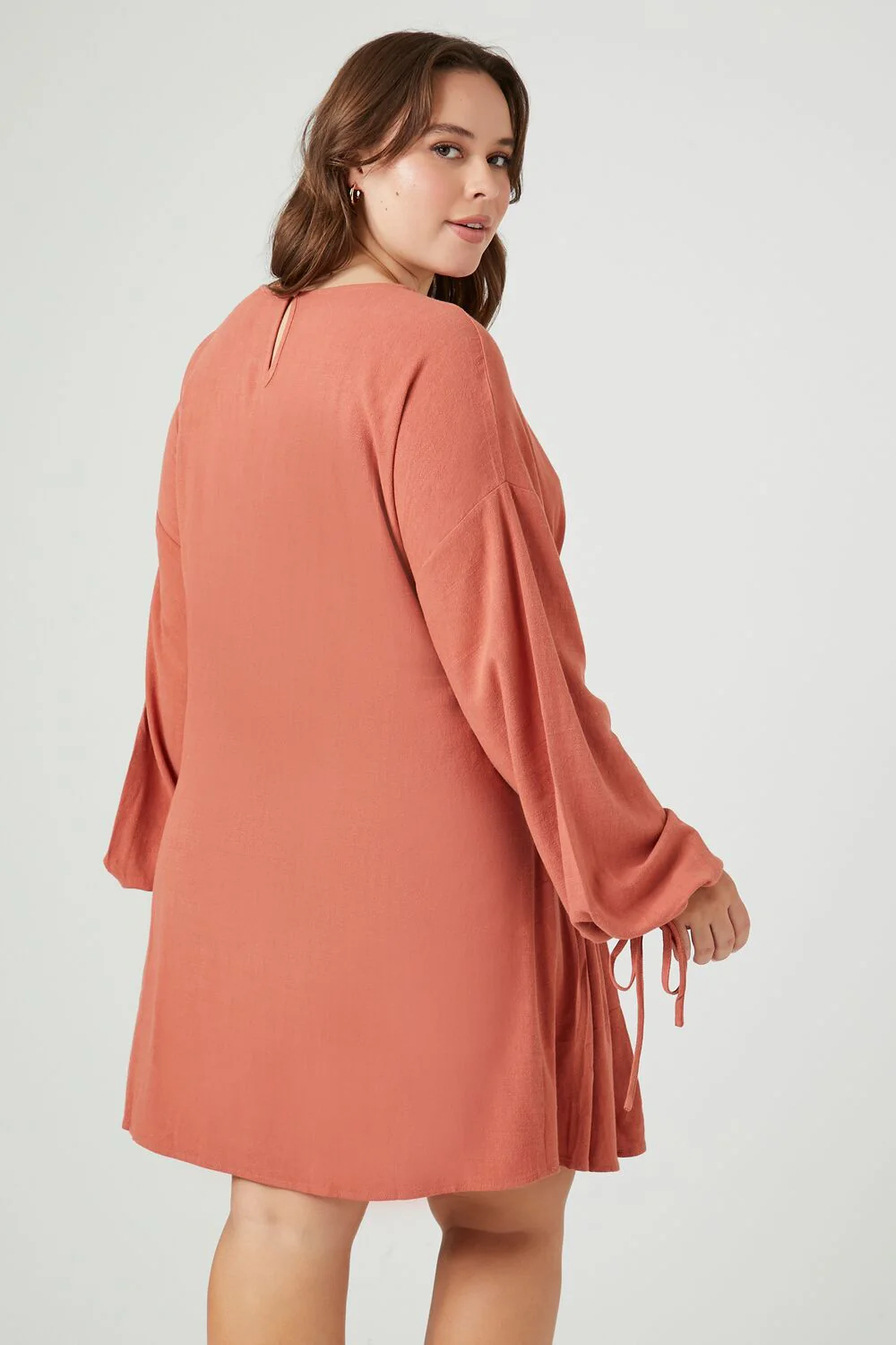 Plus Size Drawstring Peasant-Sleeve Mini Dress - Image 8