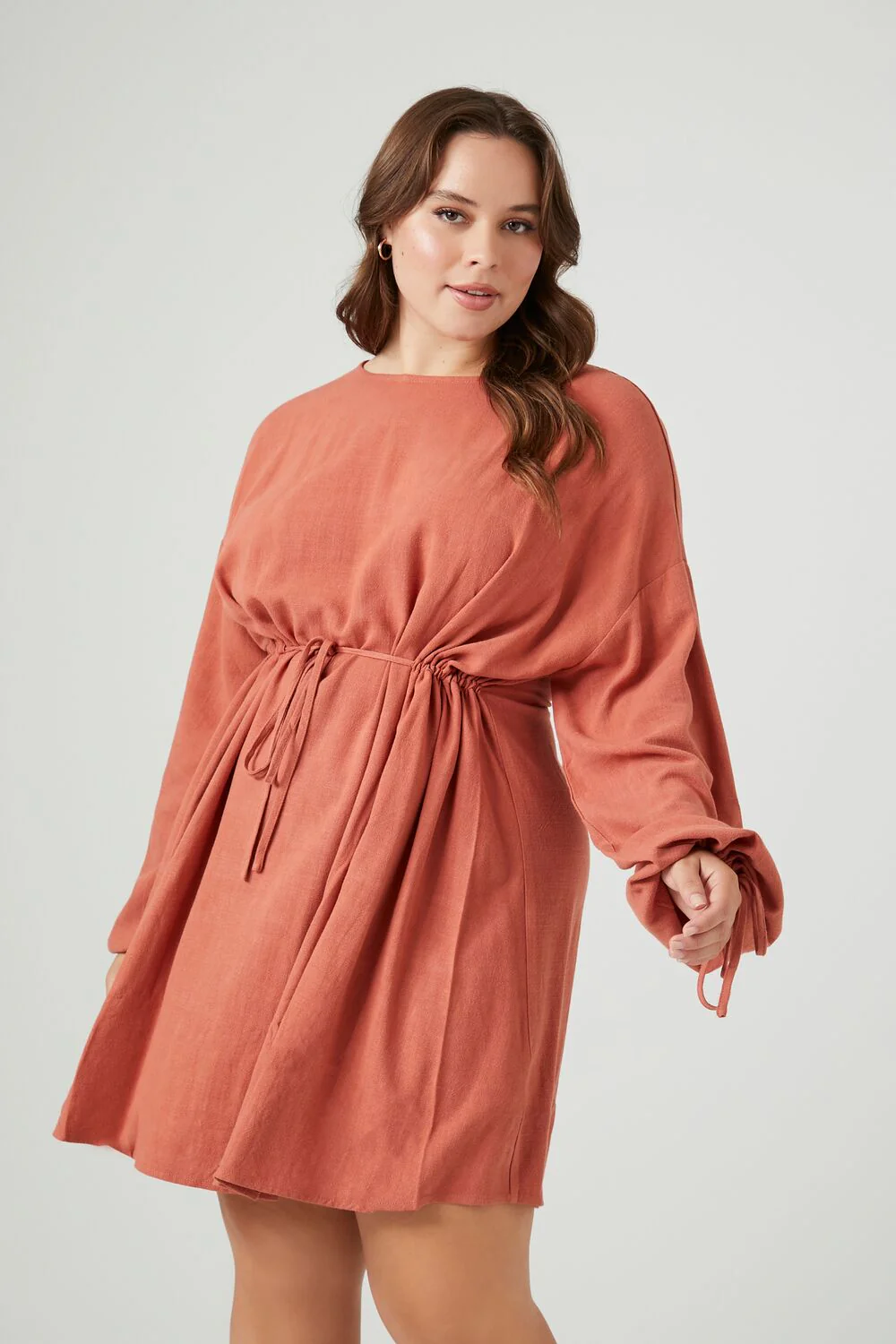 Plus Size Drawstring Peasant-Sleeve Mini Dress - Image 9