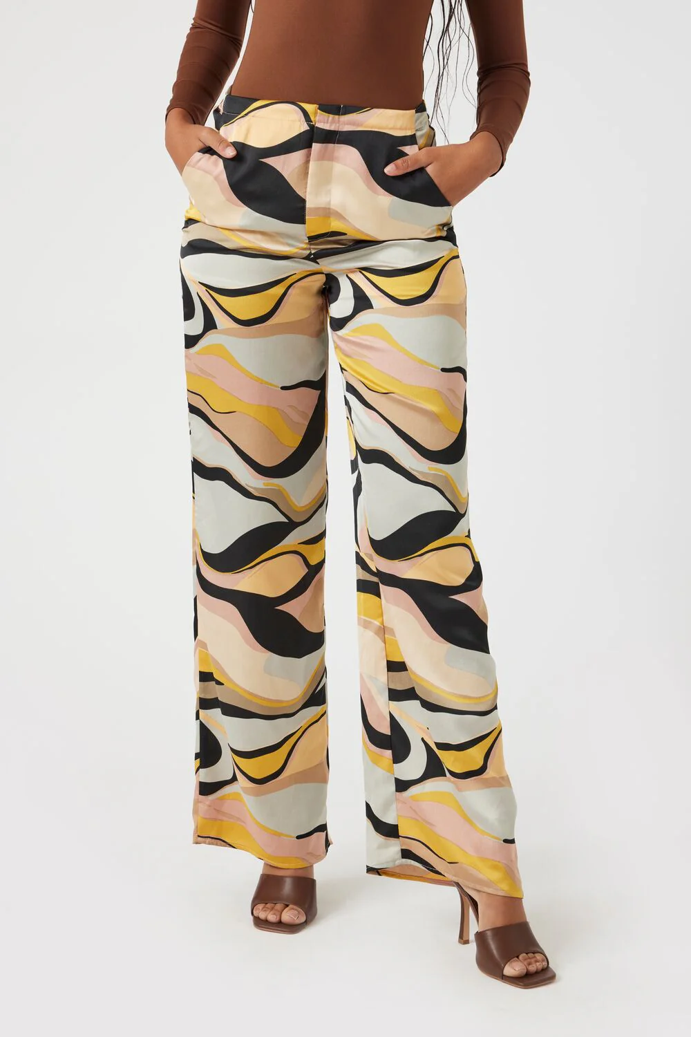 Satin Abstract Print Wide-Leg Pants - Image 2