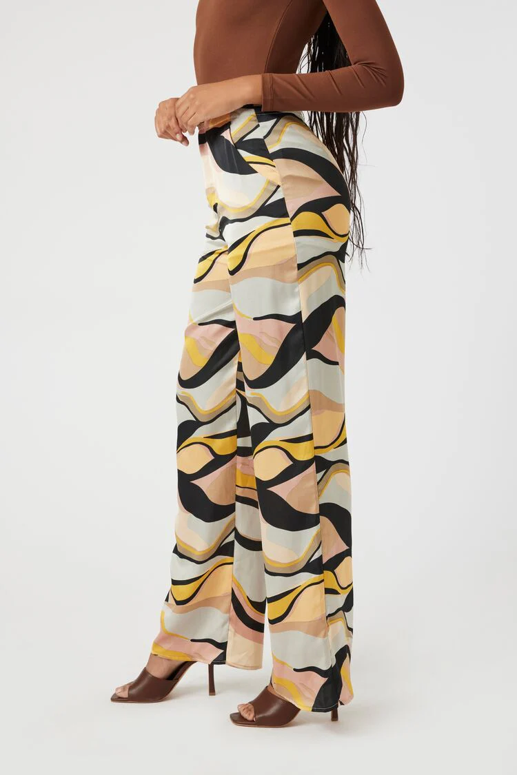 Satin Abstract Print Wide-Leg Pants - Image 3
