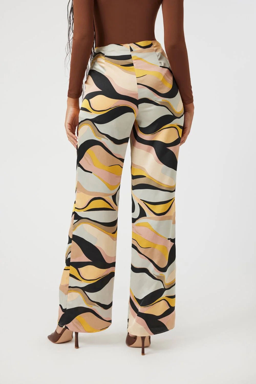 Satin Abstract Print Wide-Leg Pants - Image 4