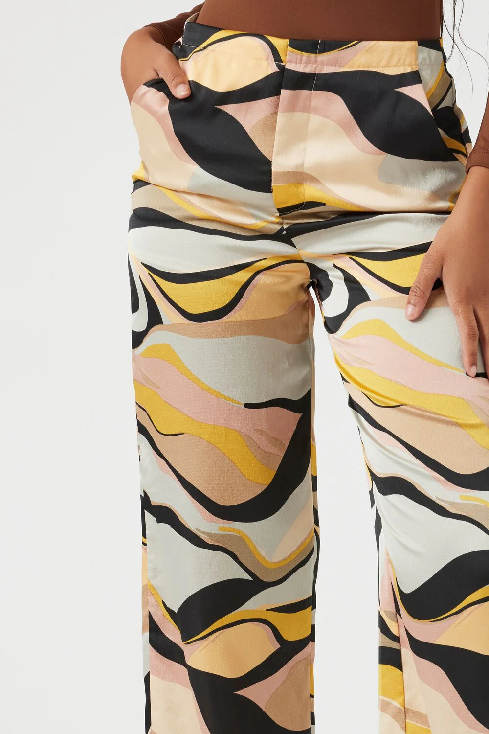 Satin Abstract Print Wide-Leg Pants - Image 6
