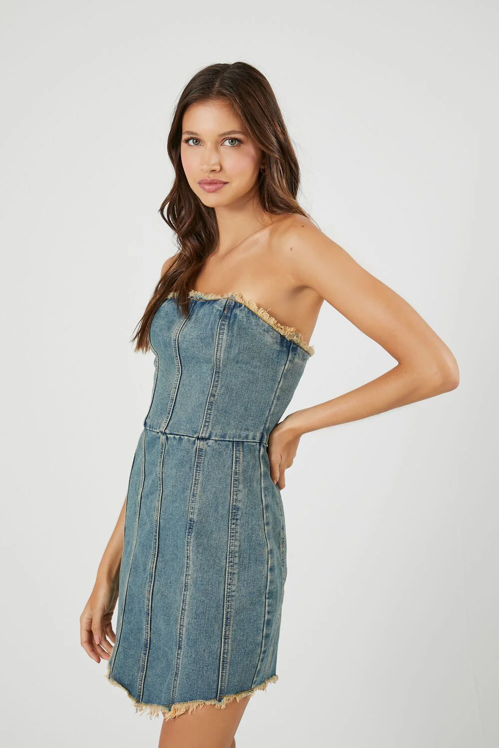 Frayed Denim Bodycon Mini Dress - Image 2